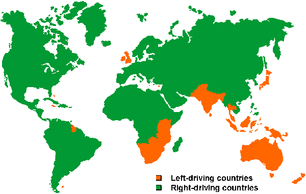 Mapa paises que conducen por la izquierda